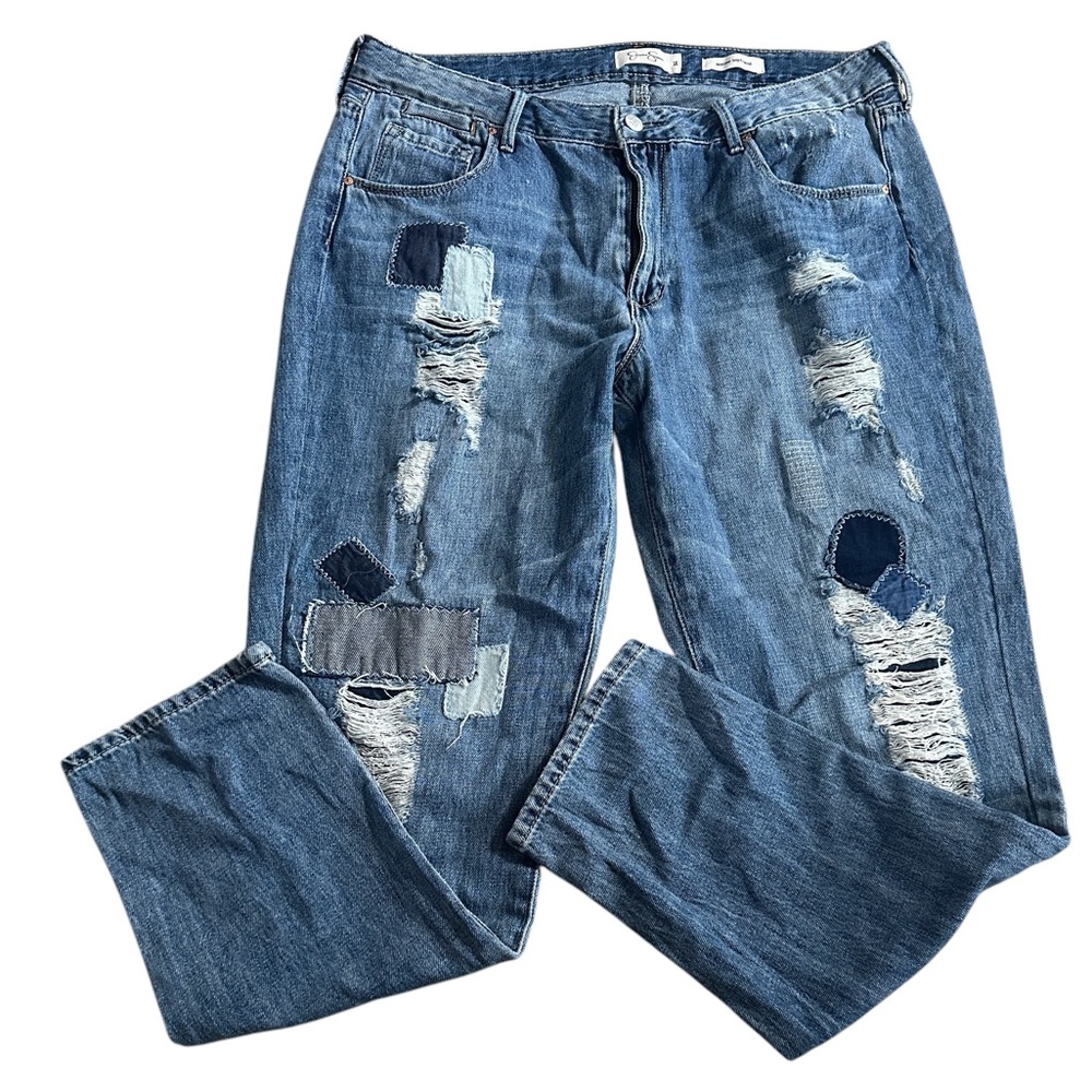Womens Jessica Simpson Monroe Boyfriend Patched Destructed Jeans size 31